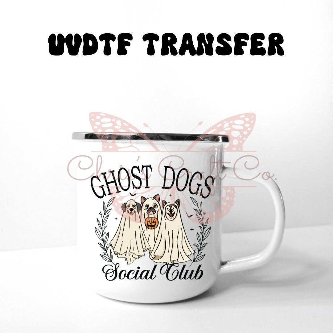 UVDTF Decal Ghost Dogs Social Club 16oz Can Glass 40oz Tumbler or Mug, Ready to Apply, Permanent Waterproof Adhesive, add on a cup