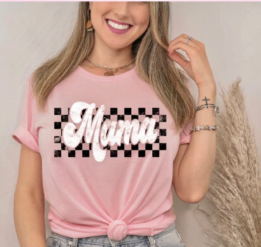Screen Print Transfer Retro Mama Checkered Print Transfer | Ready to Press | Screen Print Transfer | Full Color Matte Clear Transfer