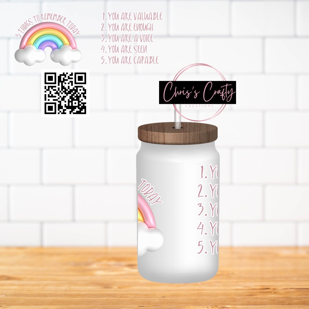 UVDTF Wrap Inspirational Motivational 5 Things to Remember Today 16oz Can Glass Mug Tumbler, Ready to Apply, Permanent Waterproof Adhesive