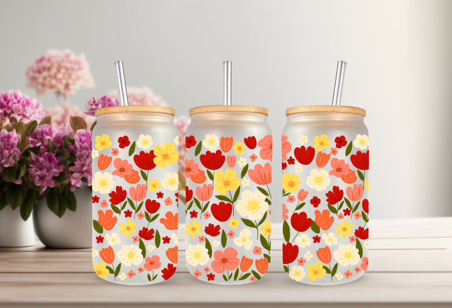 UVDTF Wrap Warm Floral Blossoms for 16oz Can Glass Mug Tumbler, Wildflower Wrap, Ready to Apply, Permanent Waterproof Adhesive