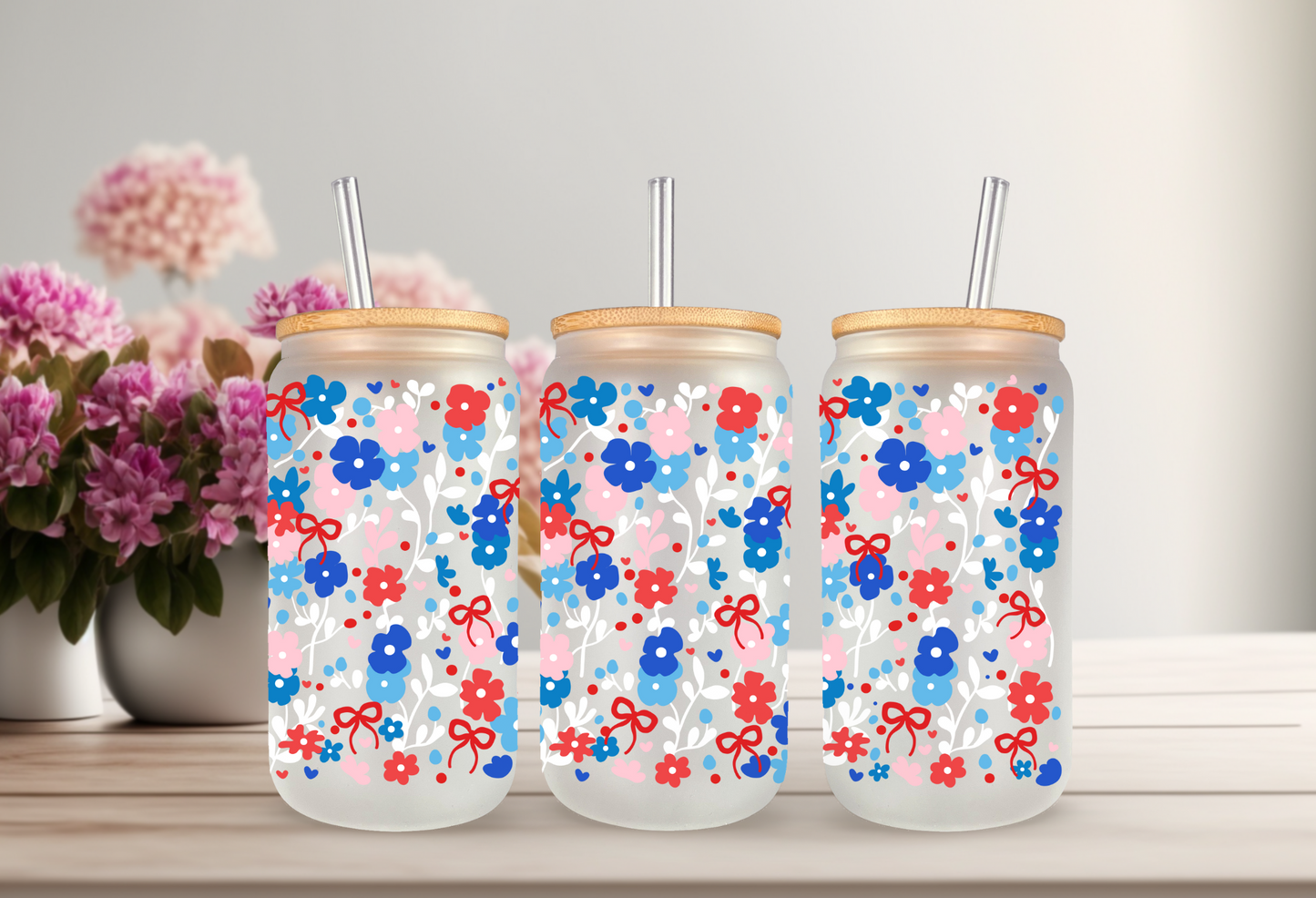 UVDTF Wrap Coquette Floral 16oz Can Glass Mug Tumbler, Ready to apply, Permanent Waterproof Adhesive