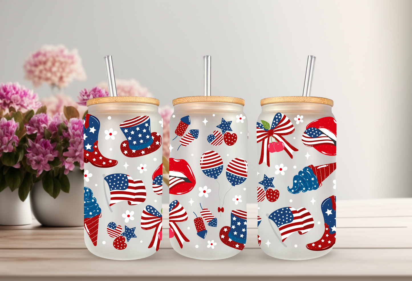 UVDTF Wrap 4th of July 16oz Can Glass Mug Tumbler, Ready to apply, Permanent Waterproof Adhesive