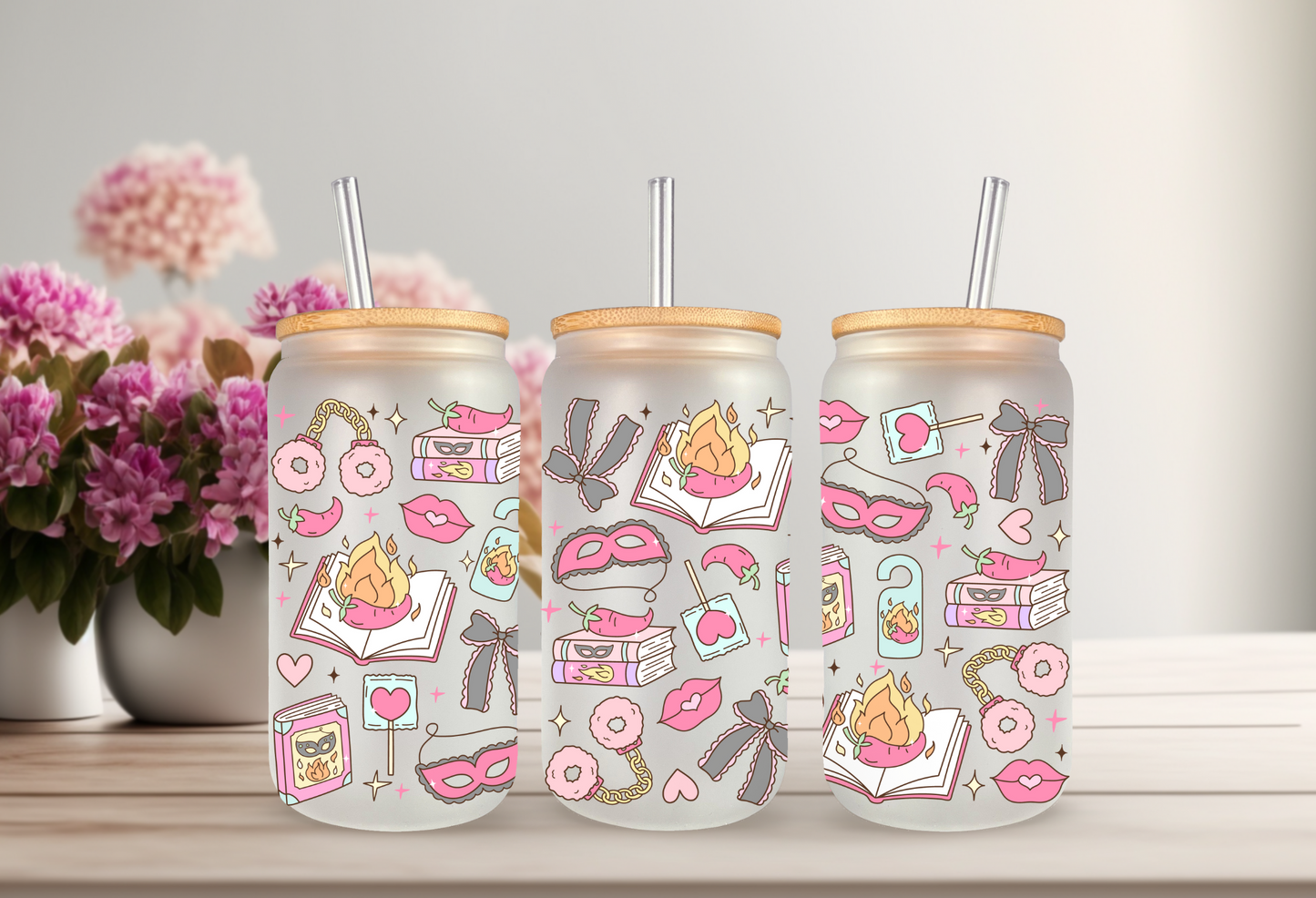 UVDTF Wrap Romance Smutty Books for 16oz Can Glass Mug Tumbler, Ready to apply, Permanent Waterproof Adhesive, Double Sided Option