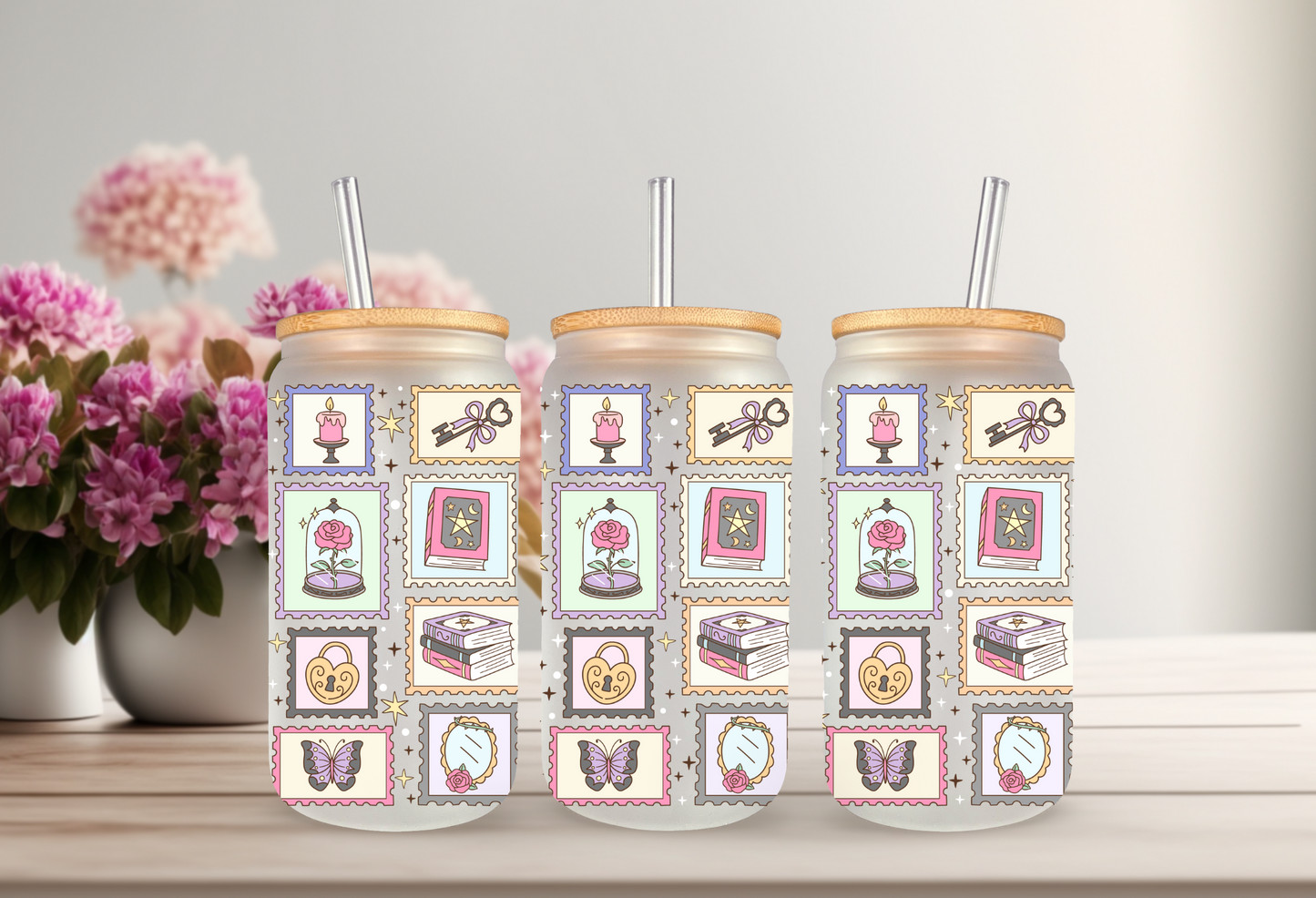 UVDTF Wrap Books Dark Academy Checkered for 16oz Can Glass Mug Tumbler, Ready to apply, Permanent Waterproof Adhesive (Copy)