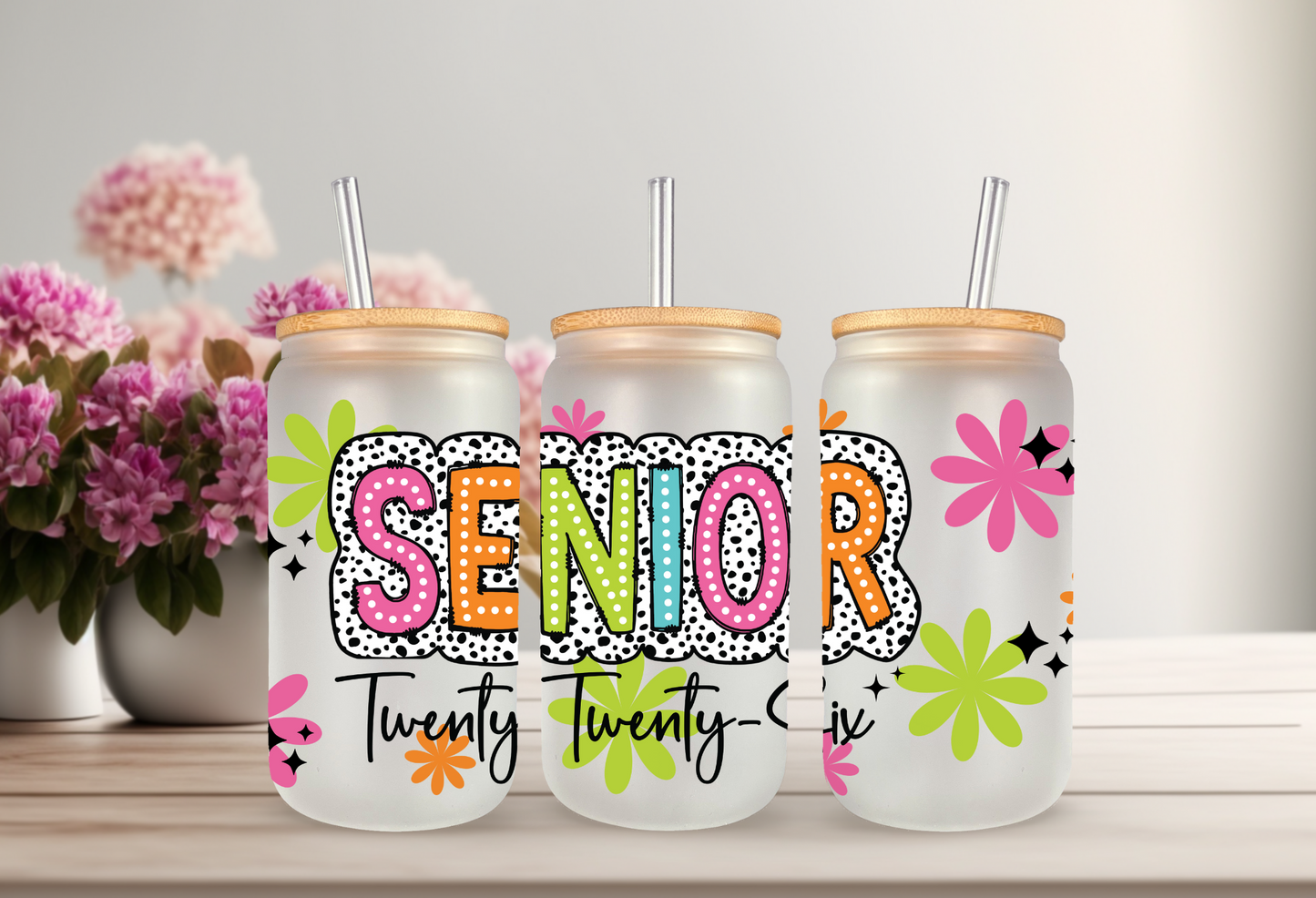 UVDTF Wrap Senior 2026 Dalmatian Dots for 16oz Can Glass, Mug Tumbler, Ready to Apply, Permanent Adhesive, Exclusive