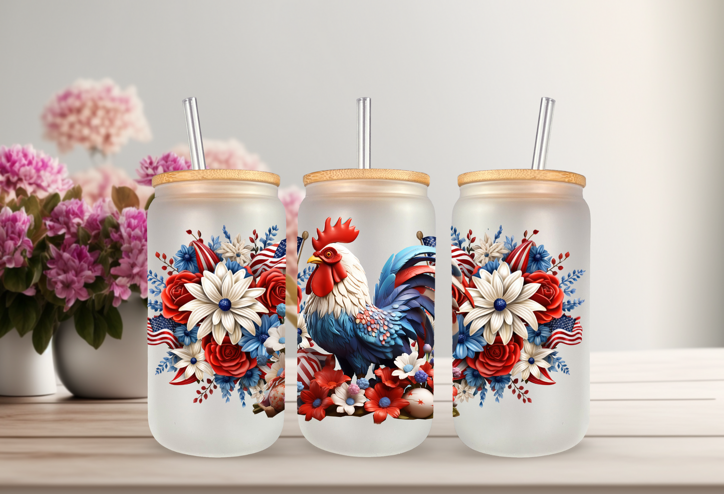 UVDTF Wrap America Chicken for 16 oz Can Glass, Mug, or  Tumbler, Rooster Wrap, Ready to apply, Permanent Adhesive Waterproof, Apply to cup
