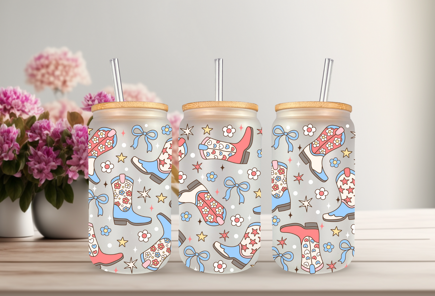 UVDTF Wrap 4th of July Western Boots 16oz Can Glass Mug Tumbler, Ready to apply, Permanent Waterproof Adhesive