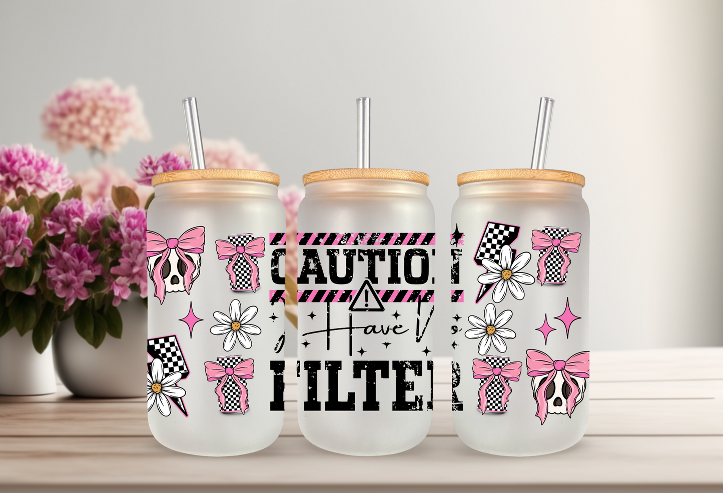 UVDTF Wrap Sarcasm Funny No Filter for 16oz Can Glass Mug Tumbler, Ready to Apply, Permanent Waterproof Adhesive