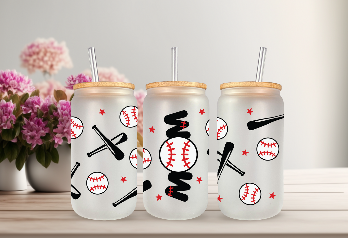 UVDTF Wrap Baseball Mom for 16oz Can Glass Mug Tumbler. Ready to Apply, Permanent Waterproof Adhesive