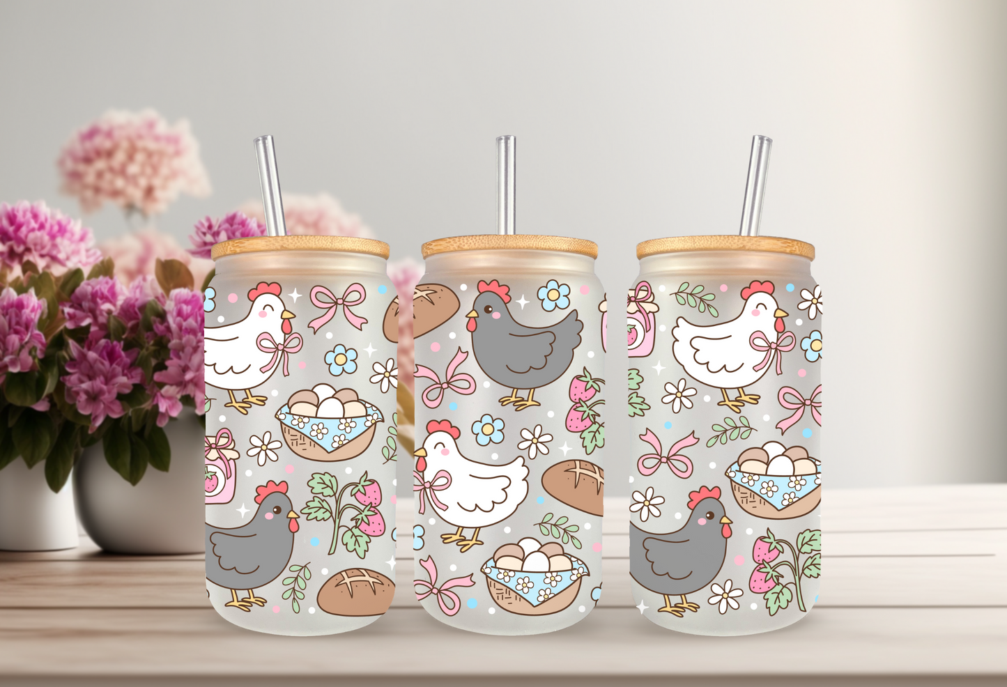 UVDTF Wrap Chicken Sourdough 16oz Can Glass Mug Tumbler Wrap, Ready to apply, Permanent Waterproof Adhesive, Double sided option