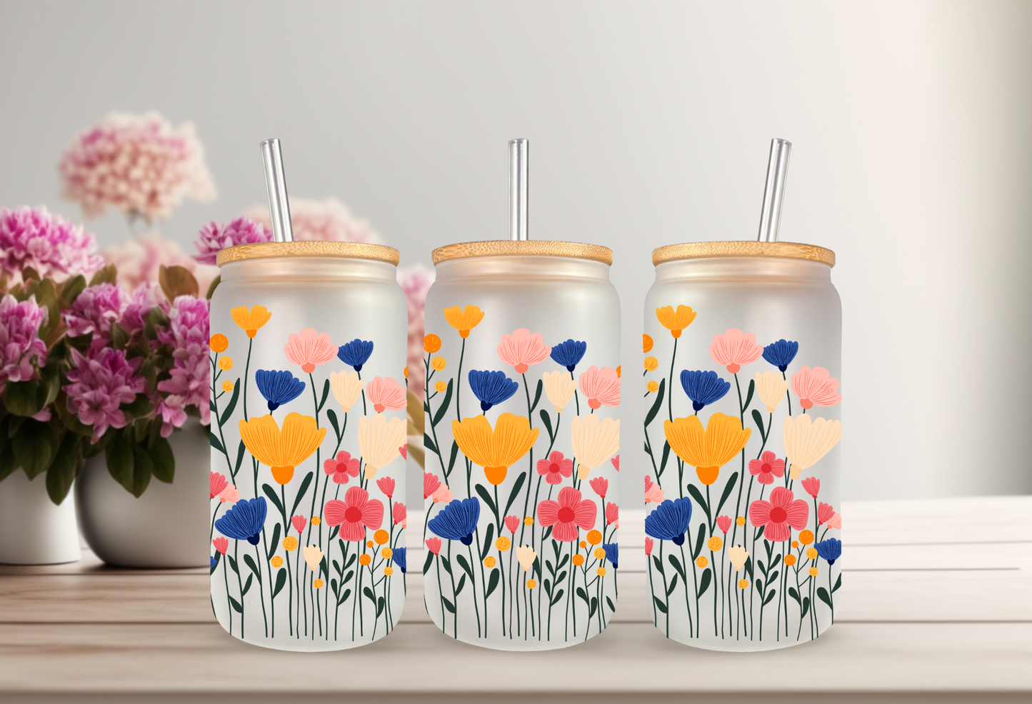 UVDTF Wrap Wildflower Blossoms for 16oz Can Glass Mug Tumbler, Wildflower Wrap, Ready to Apply, Permanent Waterproof Adhesive