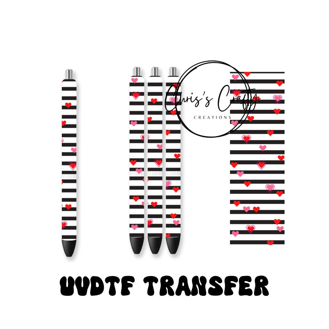 UVDTF Pen Wrap Only Valentines Hearts Stripes