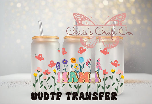UVDTF Wrap Floral Mama for 16oz Can Glass Mug Tumbler, Ready to Apply, Permanent Waterproof Adhesive, Mom Gift
