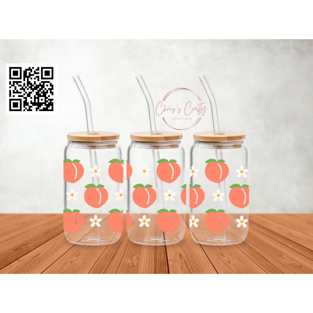 UVDTF Wrap Just Peachy Daisy for 16oz Can Glass Mug Tumbler, Ready to apply, Fruit Wrap, Permanent Waterproof Adhesive