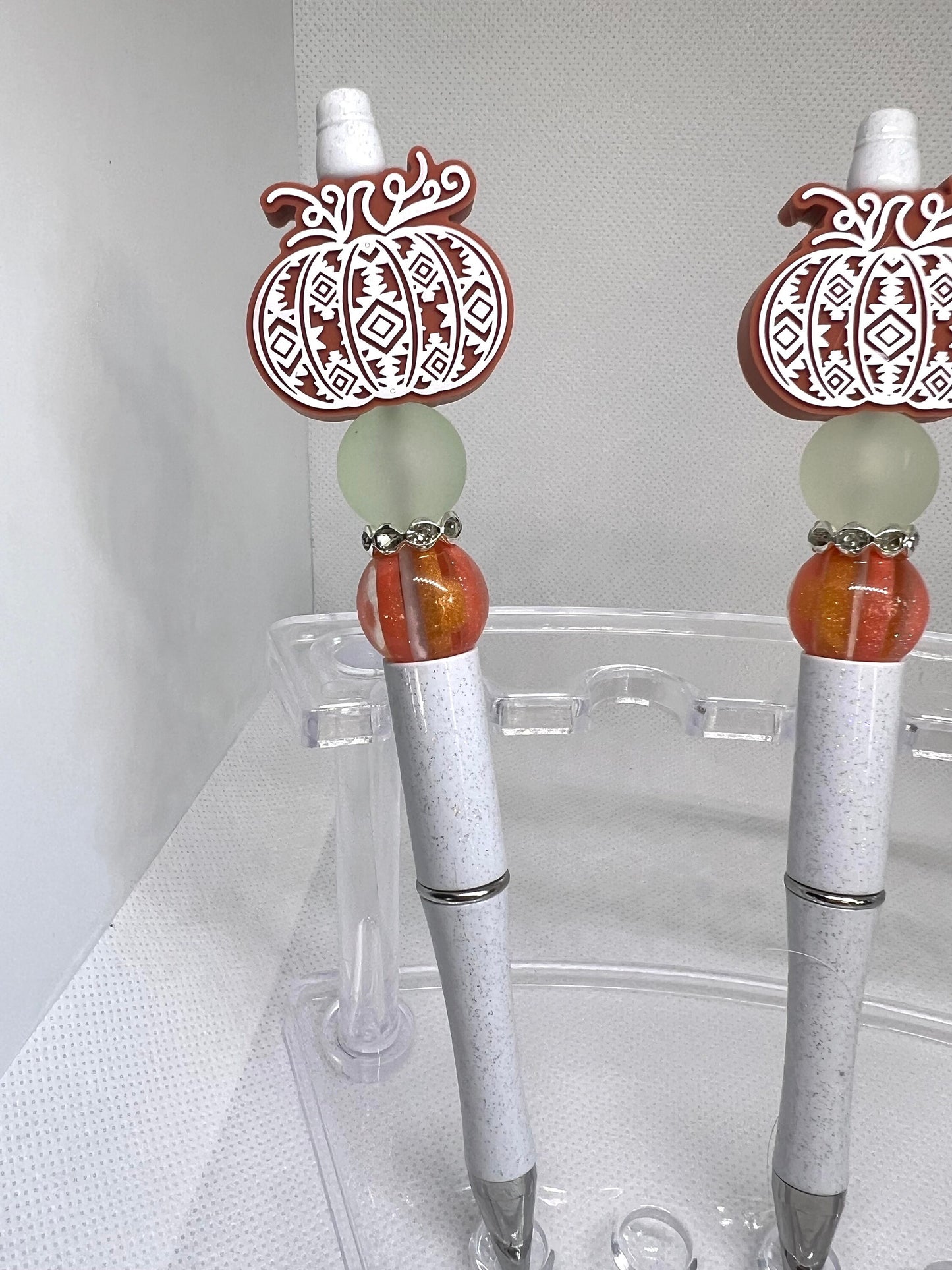 Beaded Pen Pumpkin Aztec Print, Fun Pens Acrylic Beads, Custom Pen, Retractable Ink Pen, Gifts for her, Teacher, Nurses, Medical