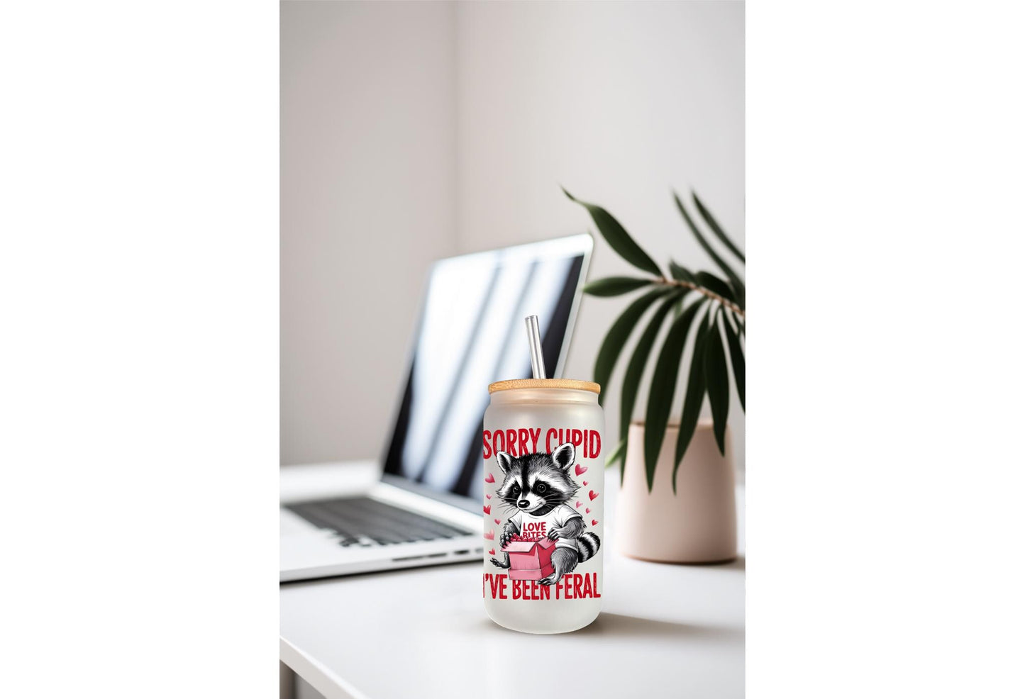UVDTF Wrap Valentine Racoon Sorry I've Been Feral 16oz Can Glass Mug Tumbler, Racoon Wrap, Ready to Apply, Permanent Waterproof Adhesive