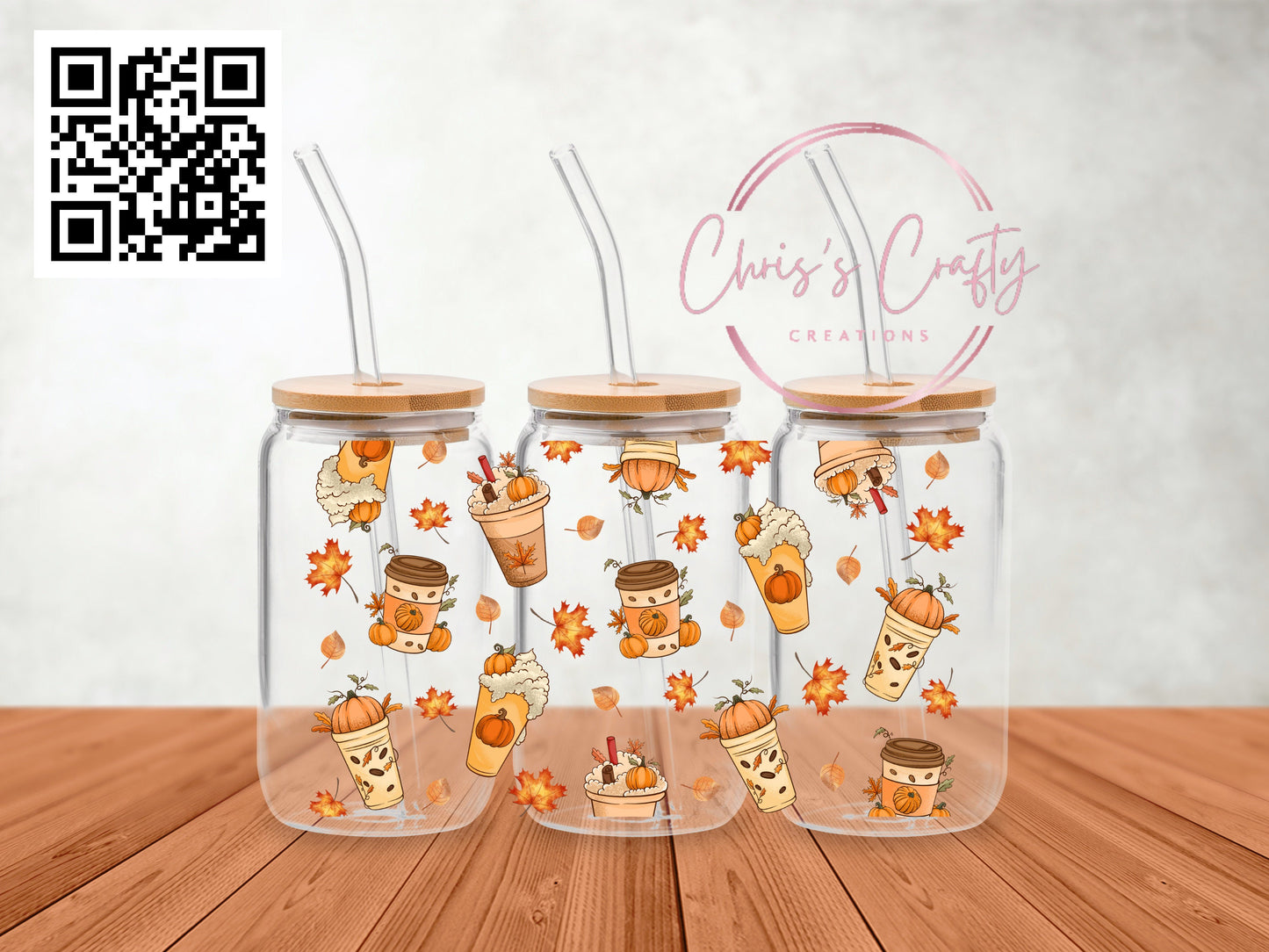 UVDTF Wrap Fall Iced Coffee for 16oz Can Glass Mug Tumbler, Ready to apply, Permanent Waterproof Adhesive