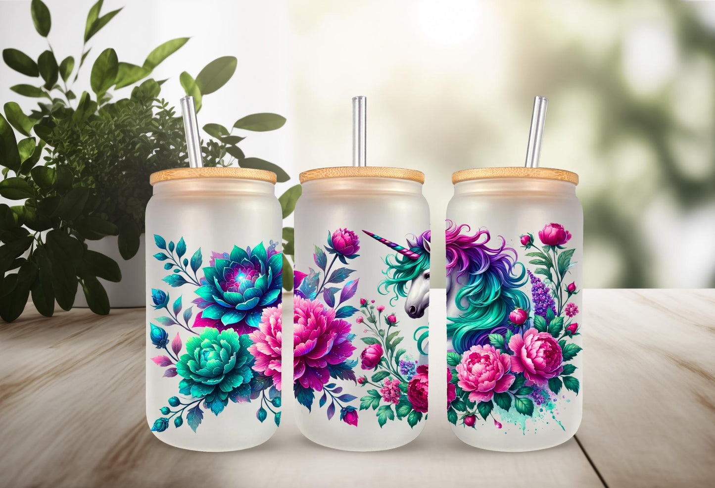 UVDTF Wrap Floral Unicorn 16oz Can Glass Mug Tumbler Wrap, Unicorn Wrap, Ready to apply, Permanent Waterproof Adhesive