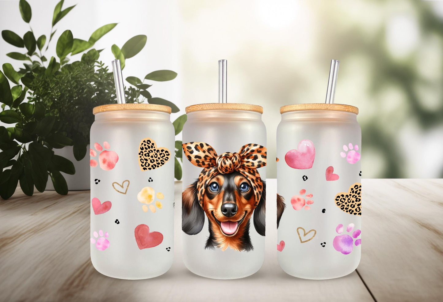 UVDTF Wrap Dachshund Heart for 16oz Can Glass Mug Tumbler, Dog Mom, Ready to apply, Permanent Waterproof Adhesive