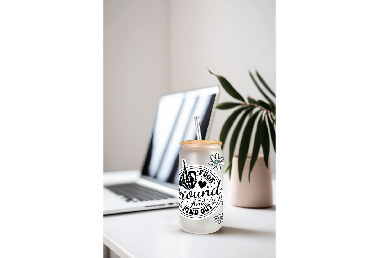 UVDTF Wrap Sarcastic Funny Saying 16oz Can Glass Mug Tumbler, Floral Wrap, Ready to Apply, Permanent Waterproof Adhesive