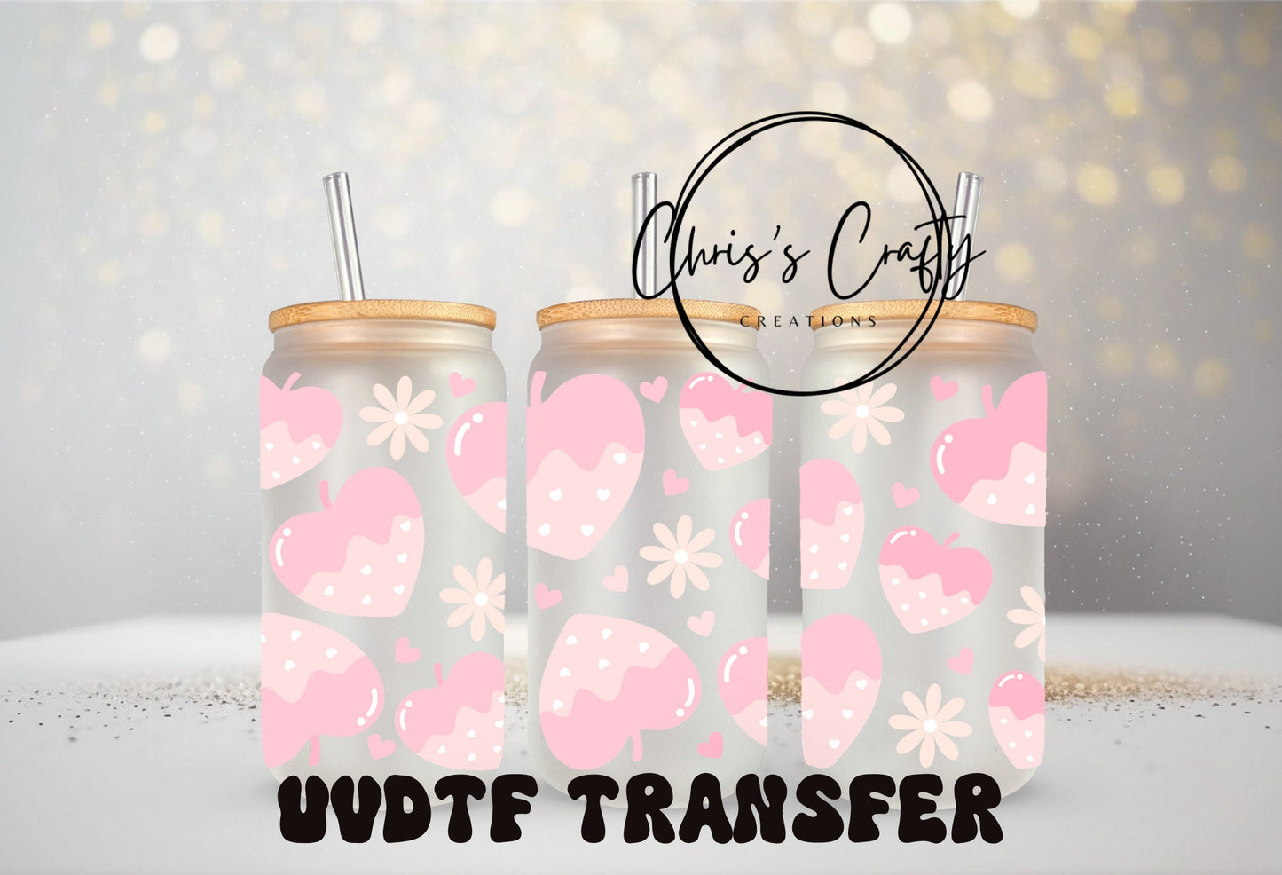 UVDTF WRAPS Valentine Pink Hearts Bundle Set of 4 for 16 oz or 40 oz Tumbler | Ready to apply | Waterproof | Permanent Adhesive