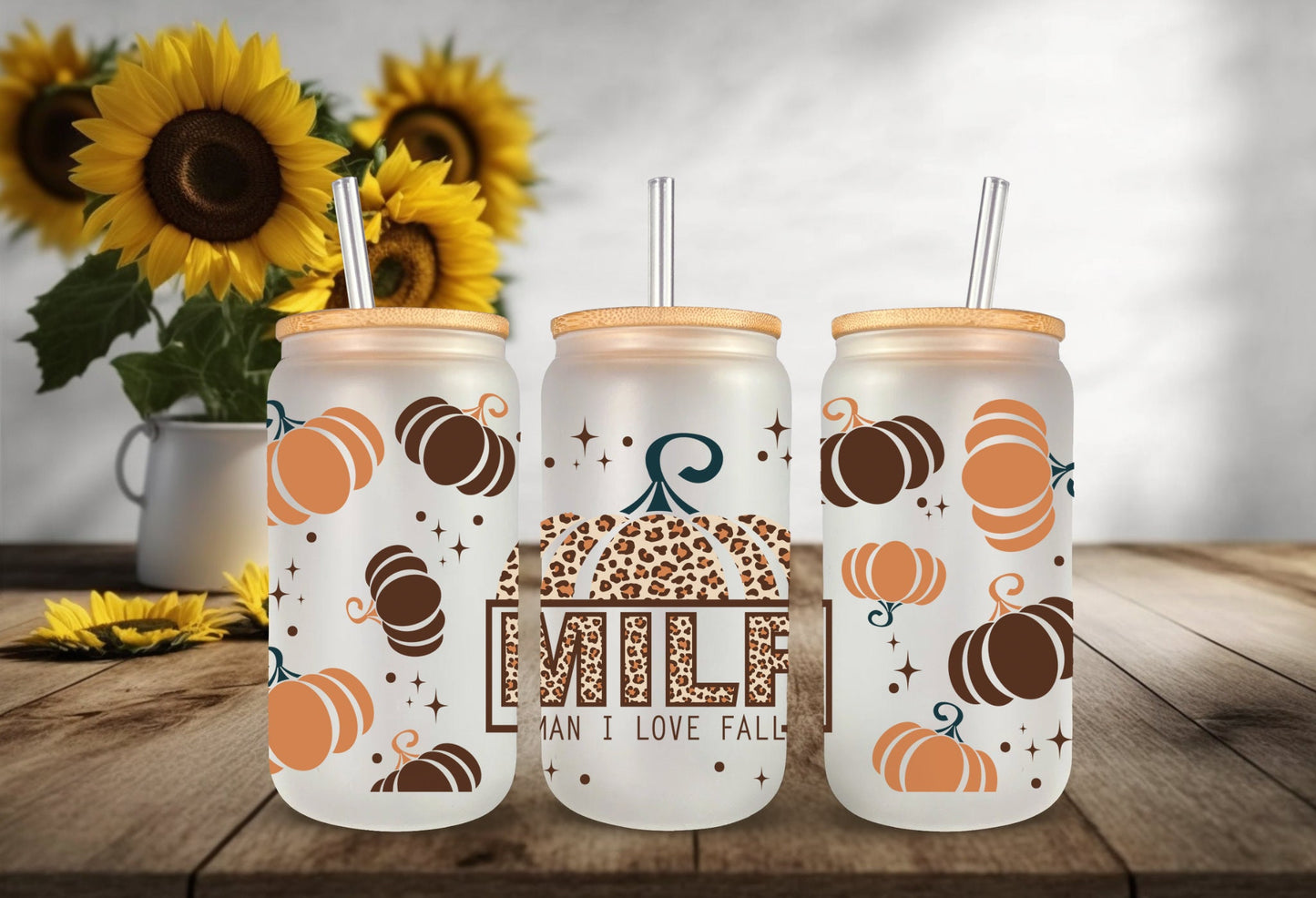 UVDTF Wrap Man I love Fall 16 oz Can Glass, Mug, or Tumbler, Fall Leopard Pumpkin Wrap, Ready to Apply, Permanent Adhesive
