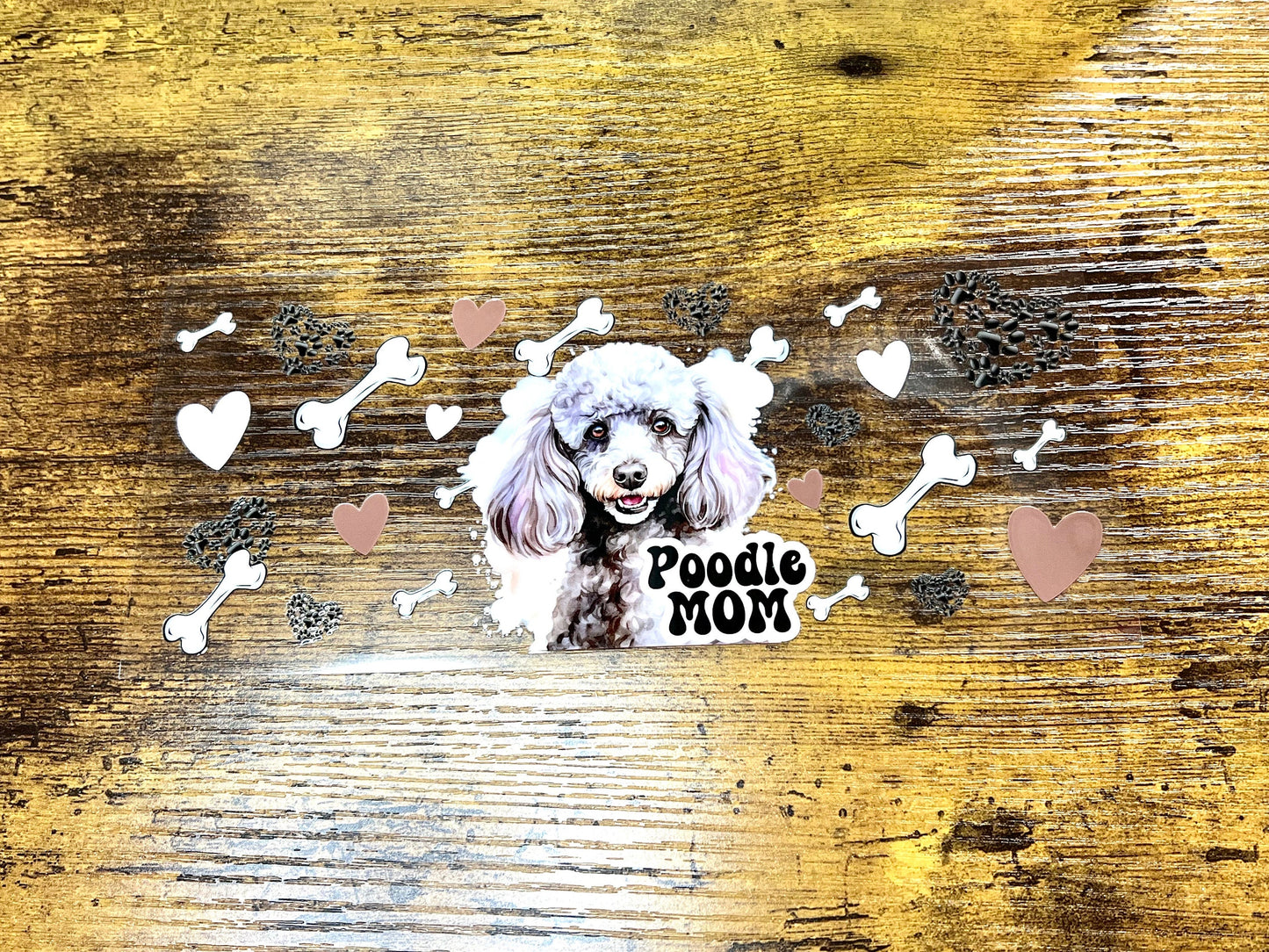 UVDTF Wrap Poodle Mom 16oz Can Glass Mug Tumbler, Dog Mom Gift, Ready to apply, Permanent Adhesive, Bundle and Save