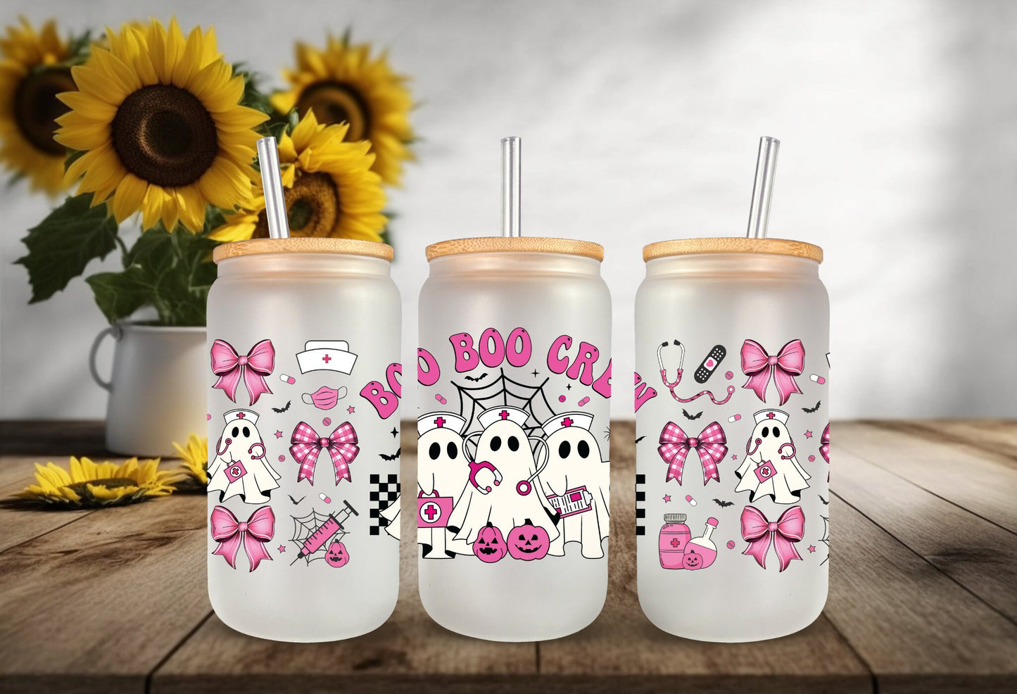 UVDTF Wrap Boo Boo Crew Ghost Coquette Bows 16oz Can Glass, Mug,  40oz Tumbler, Halloween Wrap, Permanent Waterproof Adhesive