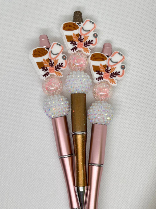 Nurse Beaded Pen Stethoscope Iced Coffee,  Funny Pen, Retractable Ink Pen, Graduation Gift, Nurse Gift, Gifts for Her, Gifts for Him