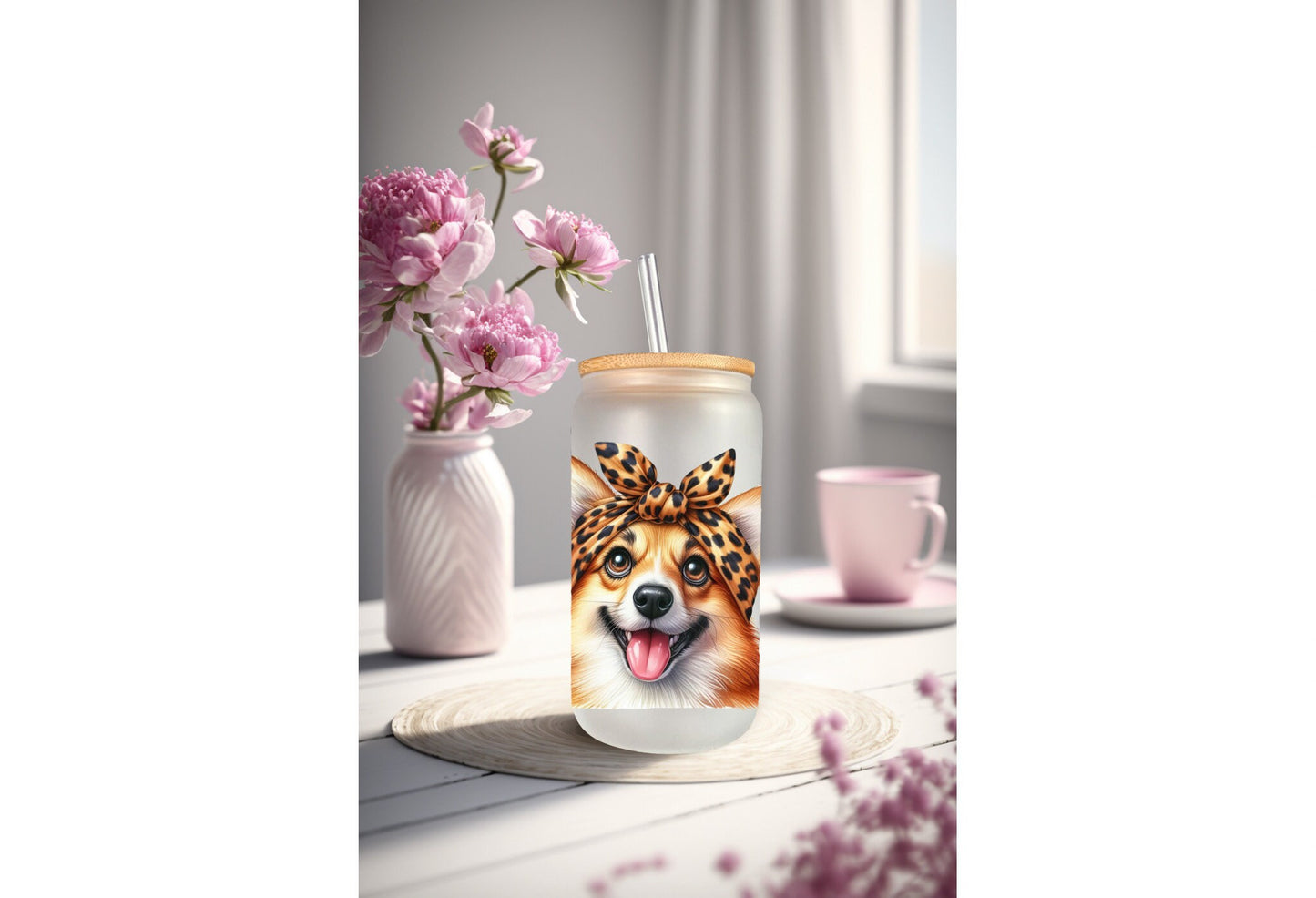 UVDTF Wrap Cute Corgi 16oz Can Glass Wrap, Mug Tumbler, Dog Mom, Ready to Apply, Permanent Waterproof Adhesive