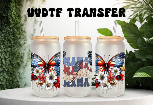 UVDTF Wrap America Mama Butterfly for 16 oz Can Glass Mug Tumbler, Mama Wrap, Ready to Apply, Permanent Waterproof Adhesive