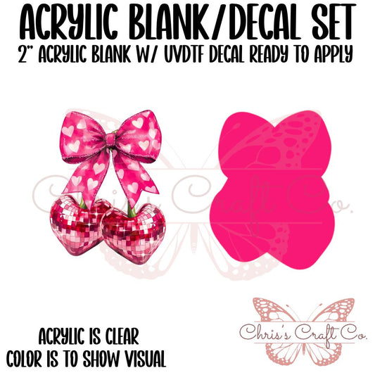 Coquette Bow Disco Cherries Acrylic Blank Decal Set, DIY Badge Reels, Bow Blank UVDTF sticker, Unfinished Badge Reel, Badge Reel Blanks