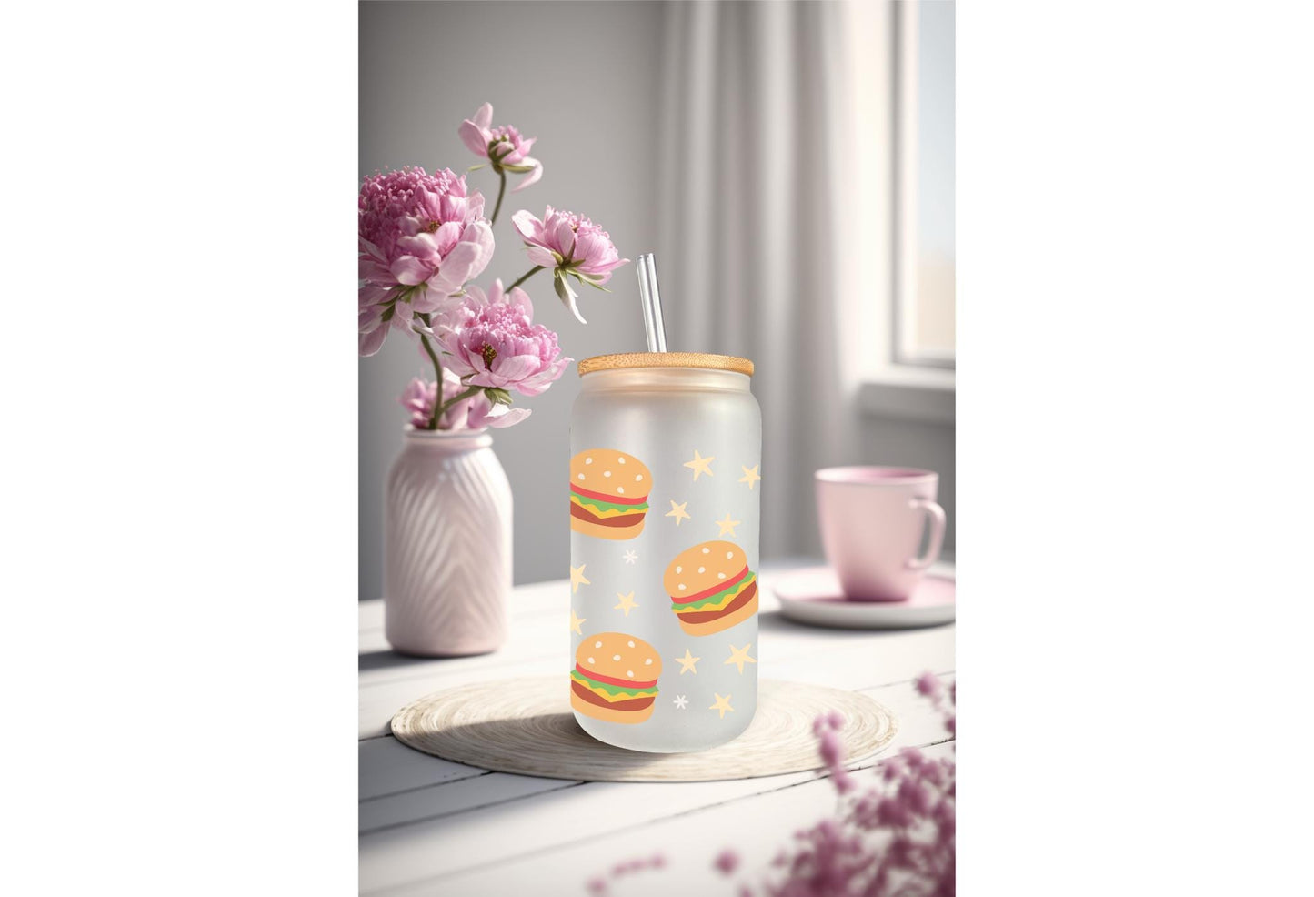UVDTF Wrap Burgers 16oz Can Glass Wrap Mug Tumbler, Ready to Apply, Permanent Waterproof Adhesive