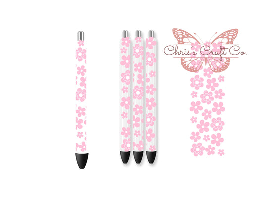 UVDTF Pen Wrap Retro Pink Daisy, Ready to Apply, Permanent Waterproof Adhesive