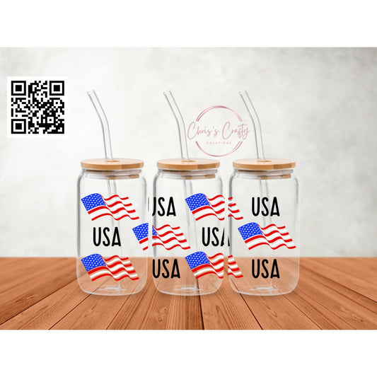 UVDTF Wrap American Flag USA Can Glass Mug Tumbler, Patriotic Wrap, Ready to apply, Permanent Waterproof Adhesive