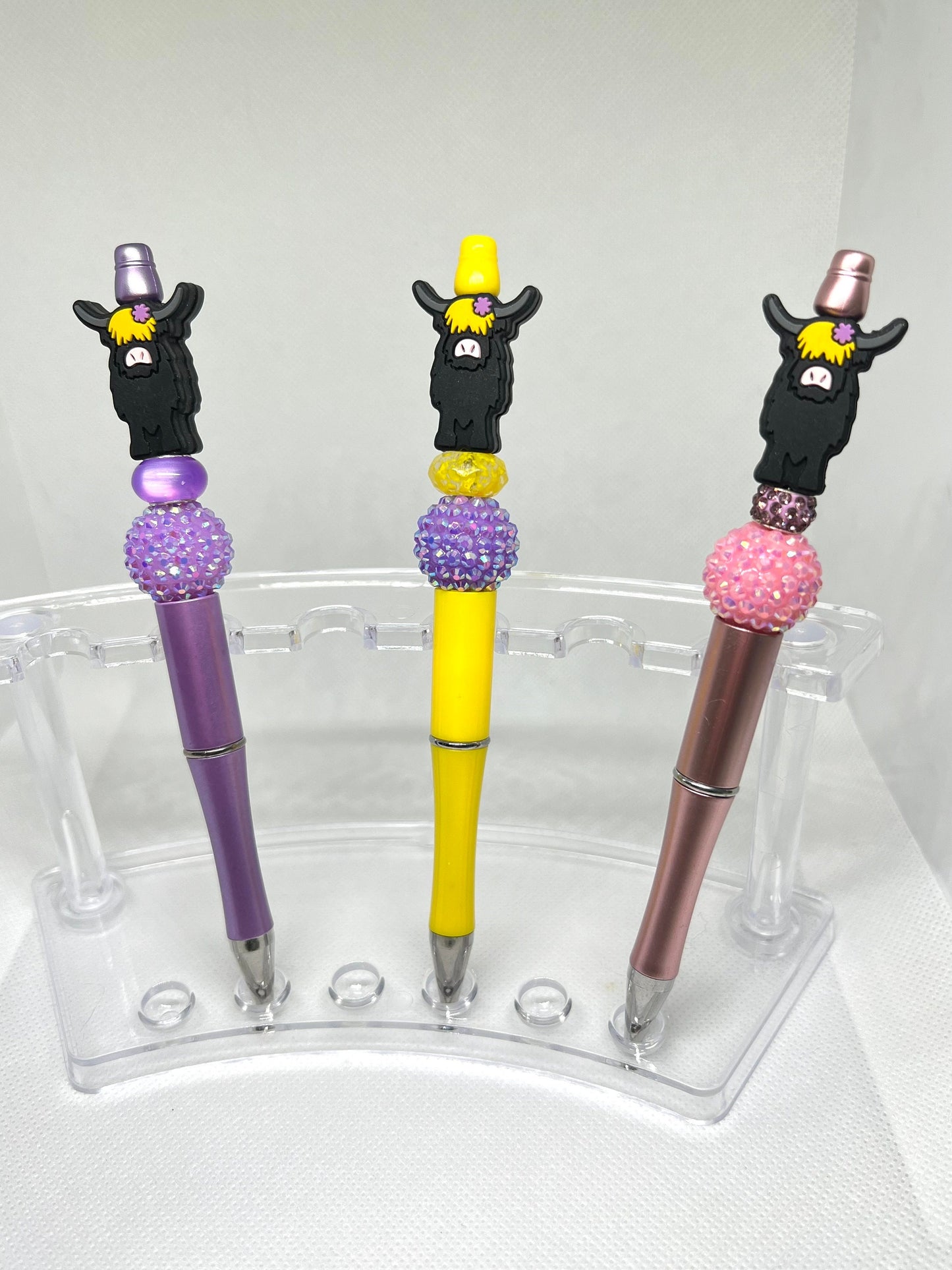 Highland Cow Black Beaded Pen, Fun Pens Acrylic  Beads, Beaded Pen, Retractable Ink Pen, Gifts