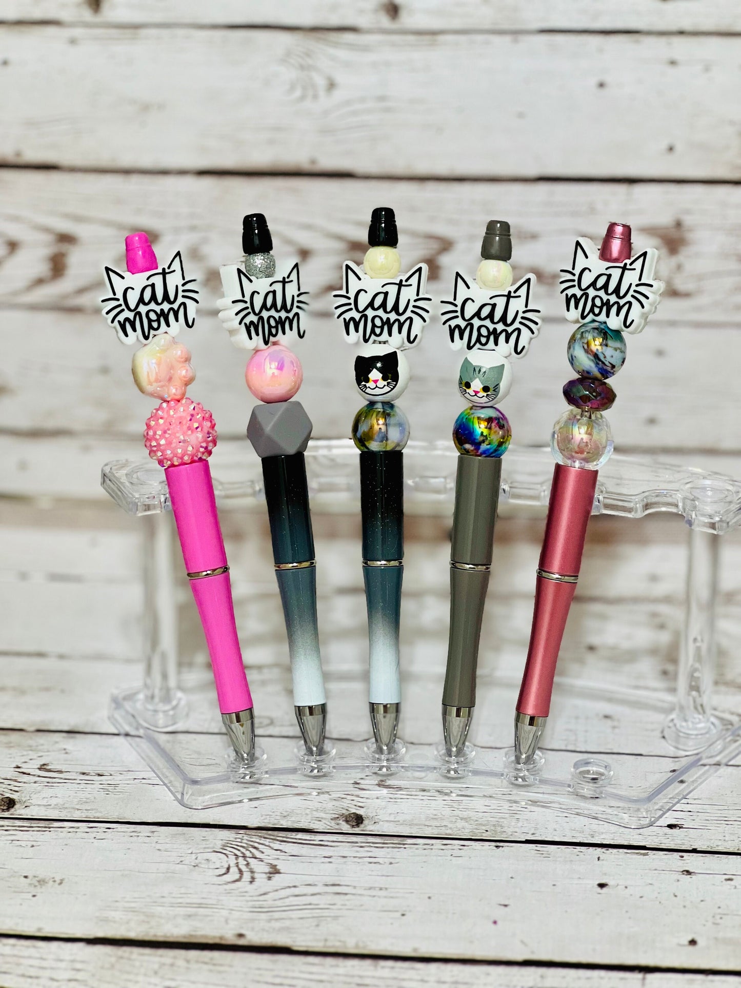 Cat Mom Black Beaded Pen, Sarcastic Pen, Fun Pens Acrylic Beads, Custom Pen, Retractable Ink Pen, Graduation