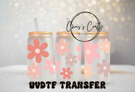 UVDTF Wrap Boho Neutral Daisies 16oz Can Glass Mug Tumbler, Ready to apply, Permanent Waterproof Adhesive