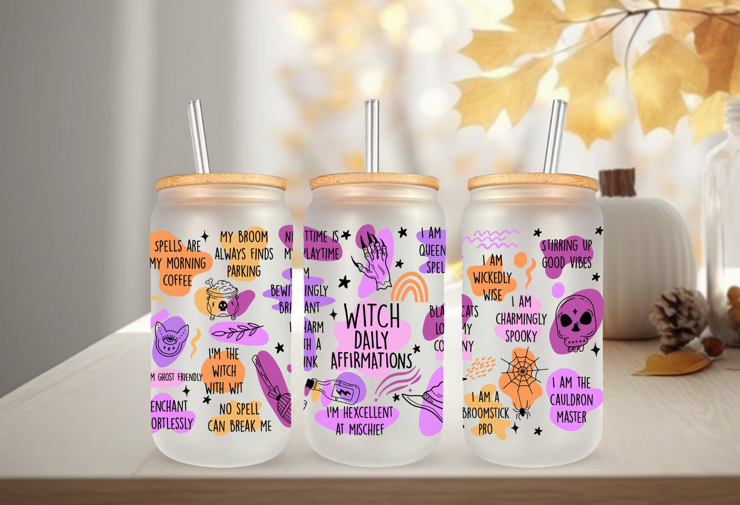 UVDTF Wrap Witch Affirmations for 16oz Can Glass, Mug, or Tumbler,  Halloween Wrap, Ready to Apply, Permanent Adhesive