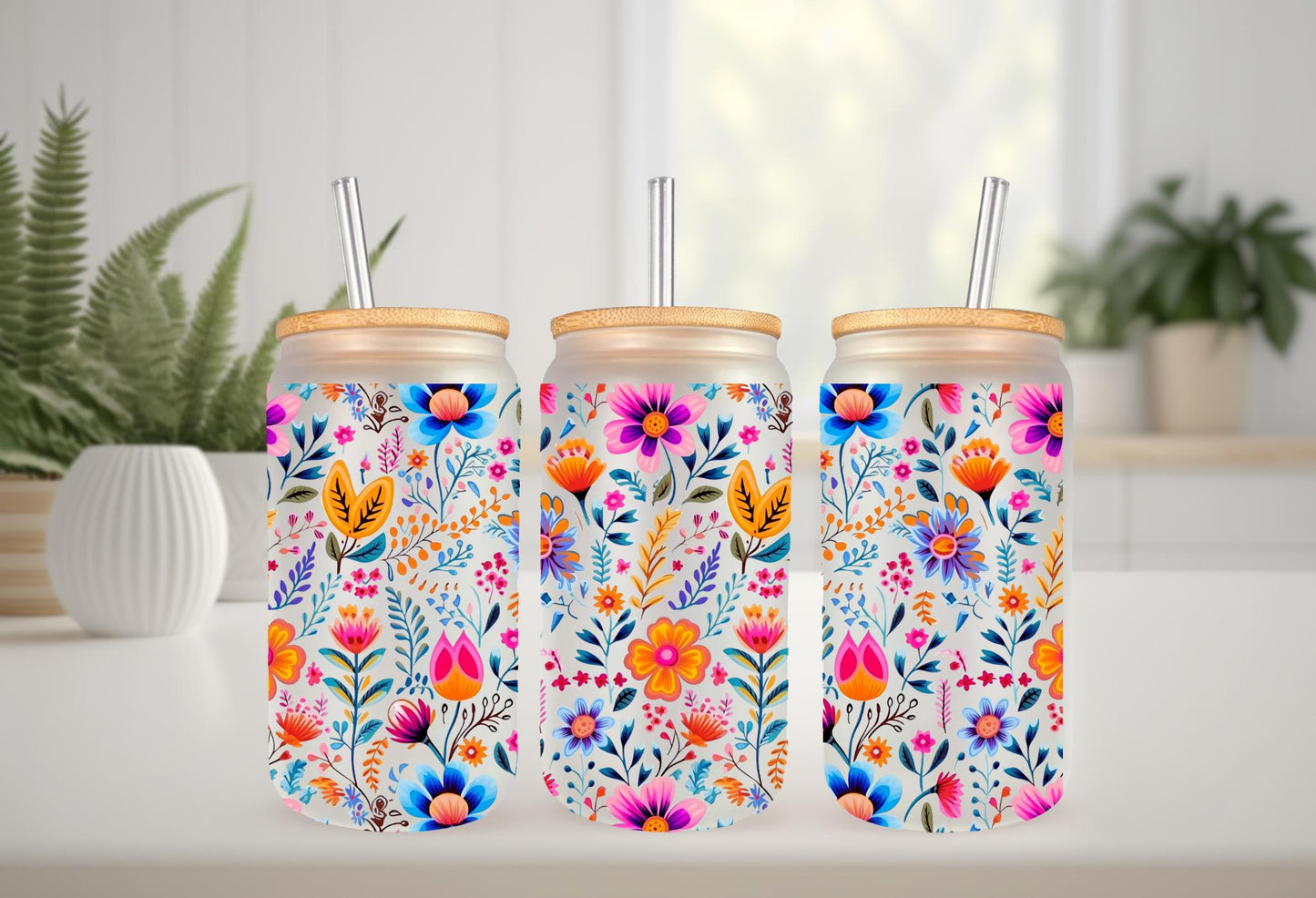 UVDTF Wrap Boho Flower for 16oz Can Glass Mug Tumbler, Floral Wrap, Ready to apply, Permanent Waterproof Adhesive