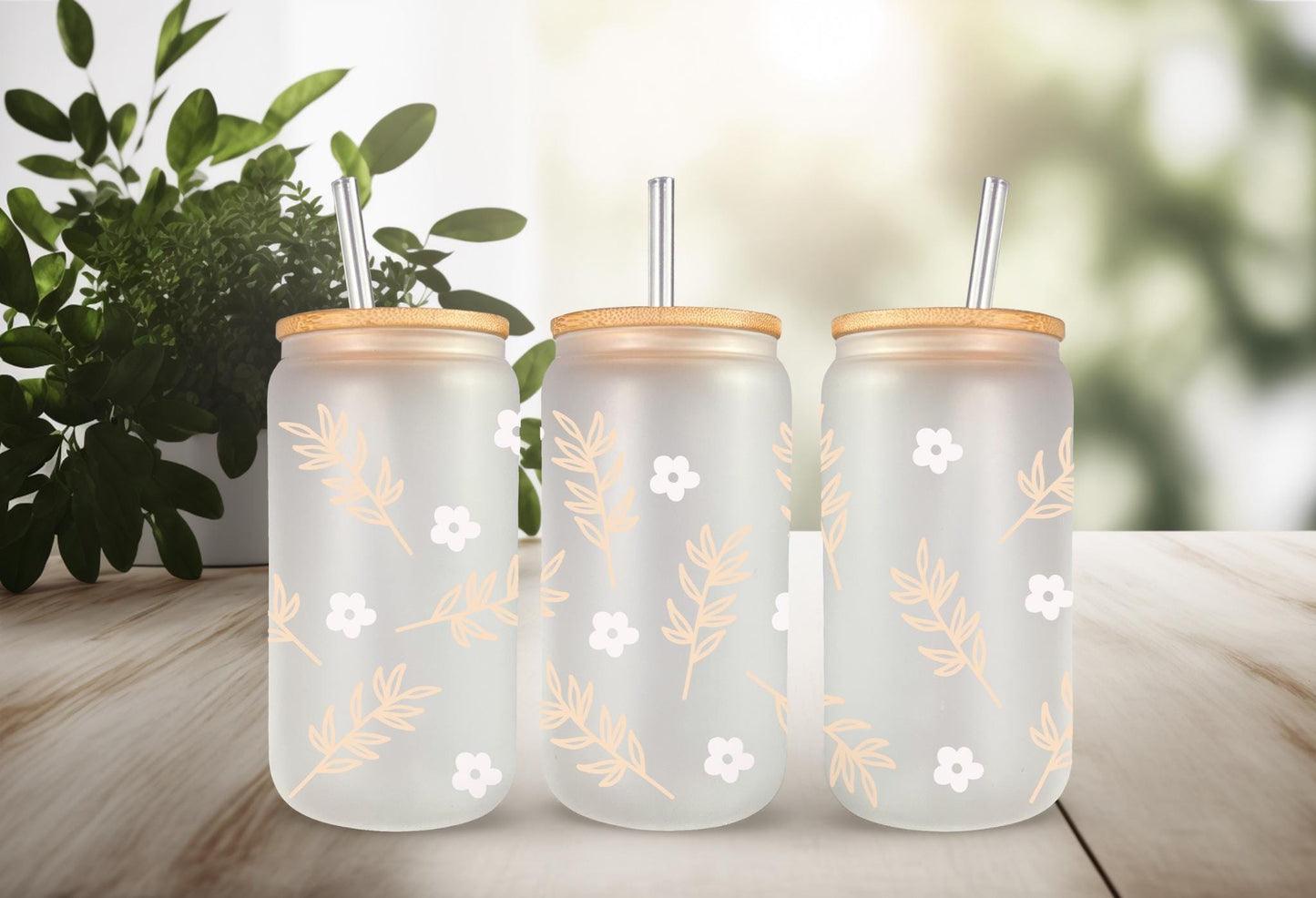 UVDTF Wrap White Floral for 16oz Can Glass Mug Tumbler, Daisy Wrap, Ready to apply, Permanent Adhesive Waterproof, Double Sided Option