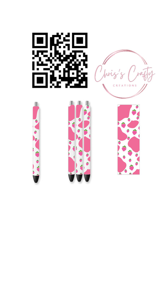 UVDTF Pen Wrap Strawberry Cow Print, Ready to Apply,  Permanent Waterproof Adhesive