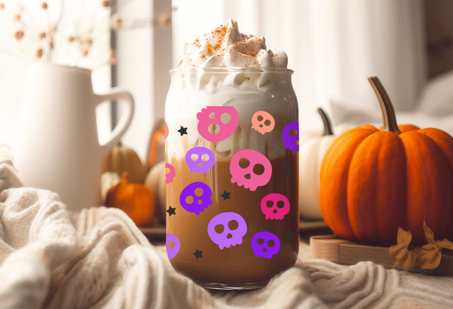 UVDTF Wrap Colorful Skull  for 16oz Can Glass, Mug, or Tumbler, Halloween Candy, Ready to apply, Permanent Adhesive Waterproof