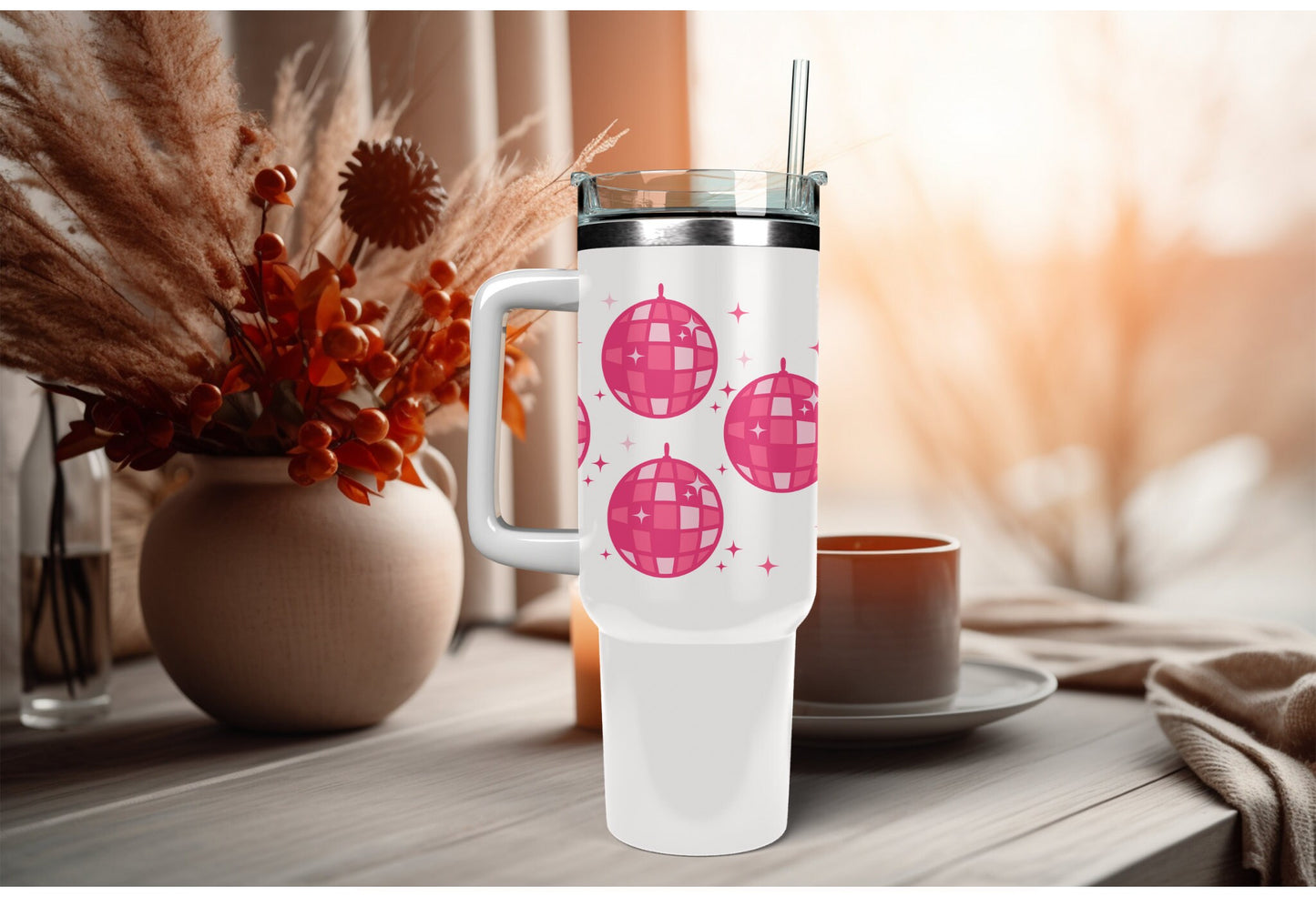 UVDTF Wrap Pink Disco Ball  16 oz Can Glass Mug Tumbler, Ready to apply, Permanent Waterproof Adhesive, Add on a Can Glass