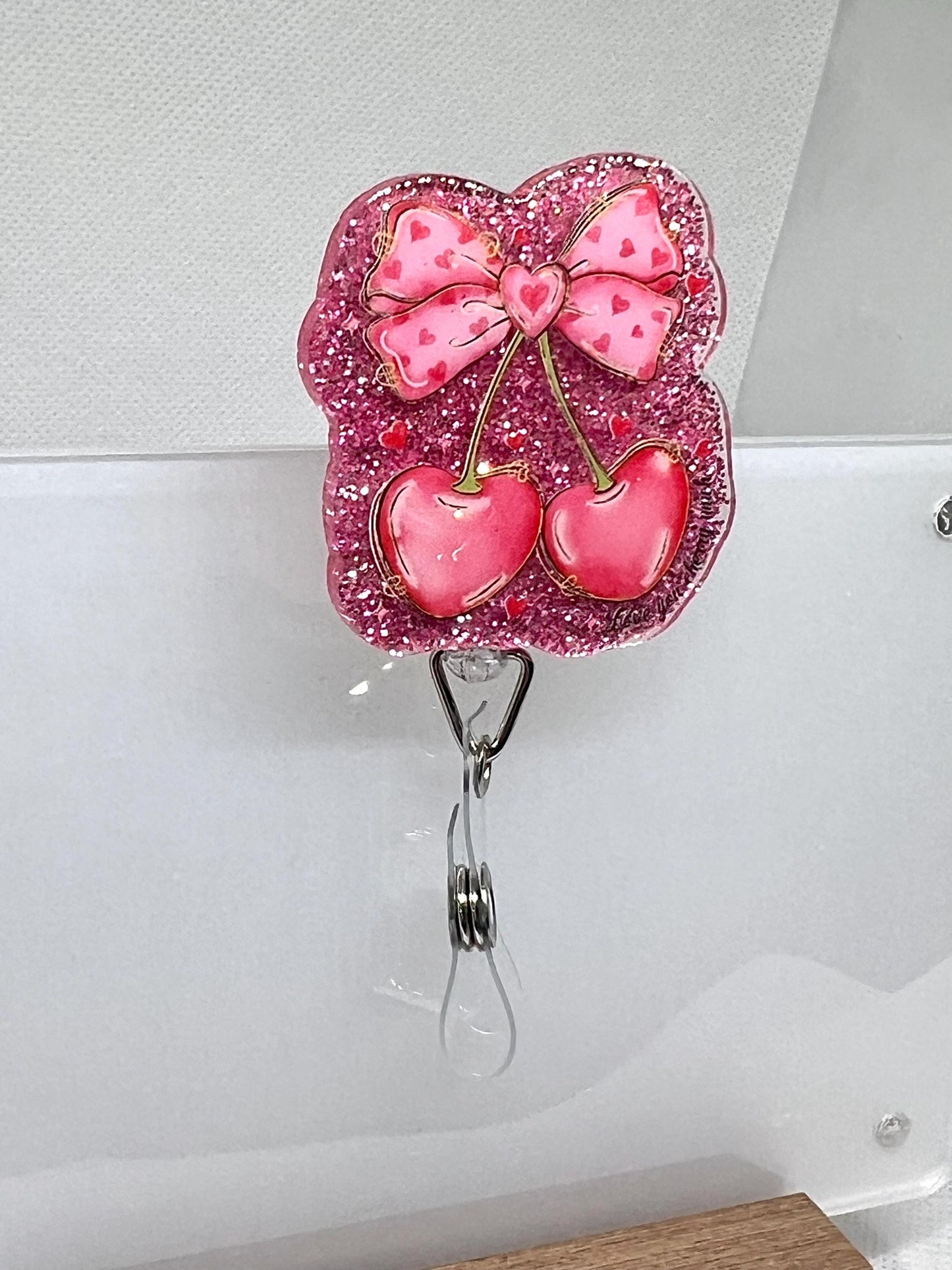 Badge Reel Valentine Bow Cherries, Love you Cherry Much Badge, Funny Sarcastic Badge Reel, Detachable Option, Graduation Gift