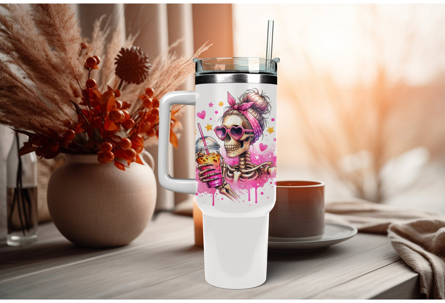 UVDTF Decal Retro Skeleton Girl Iced Coffee 16oz Can Glass Tumbler, Ready to Apply, Permanent Waterproof Adhesive