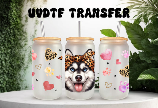 UVDTF Wrap Cute Husky 16 oz Can Glass Wrap, Mug Tumbler, Dog Mom, Ready to apply, Permanent Adhesive Waterproof