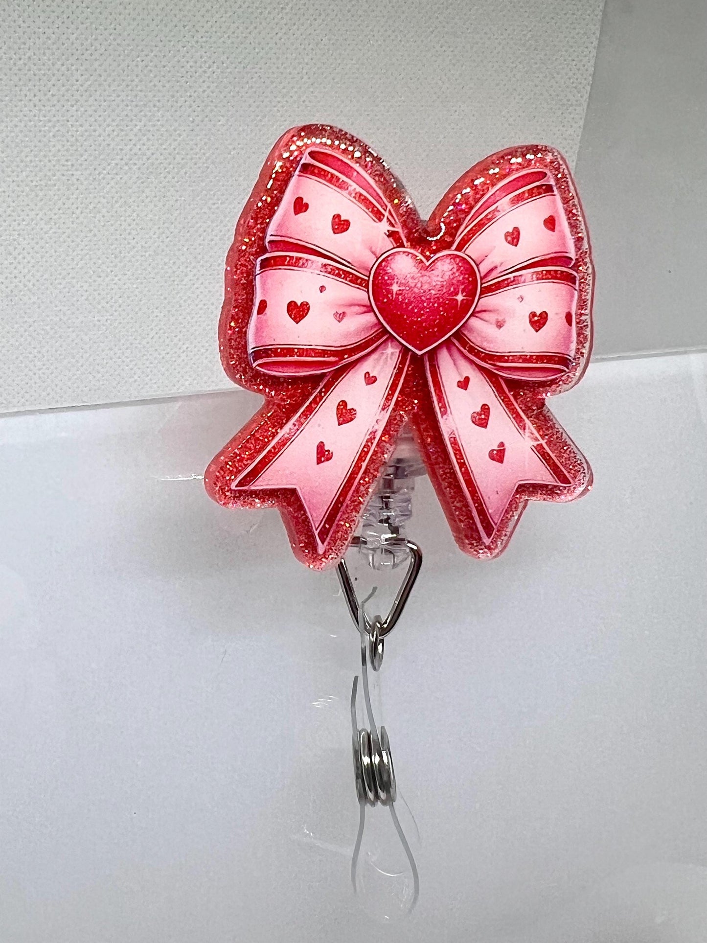 Badge Reel Valentine Bow Coquette, Heart Bow Badge, Funny Sarcastic Badge Reel, Interchangeable Option, Gifts for Her, Graduation Gift
