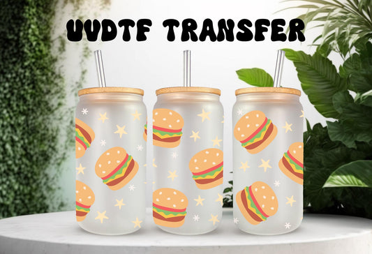 UVDTF Wrap Burgers 16oz Can Glass Wrap Mug Tumbler, Ready to Apply, Permanent Waterproof Adhesive