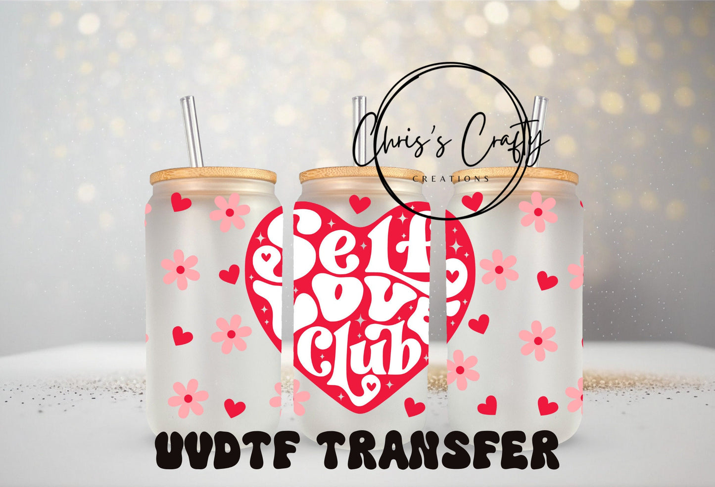 UVDTF WRAPS Valentine Red Hearts Bundle Set of 4 for 16O Can Glass Mug Tumbler, Ready to Apply, Permanent Waterproof Adhesive
